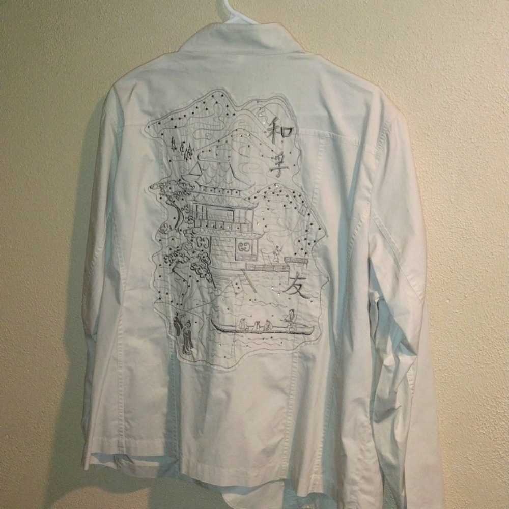Chico’s Embroidered Embellished Pagoda Asian Inspired 100% Cotton 3/XL